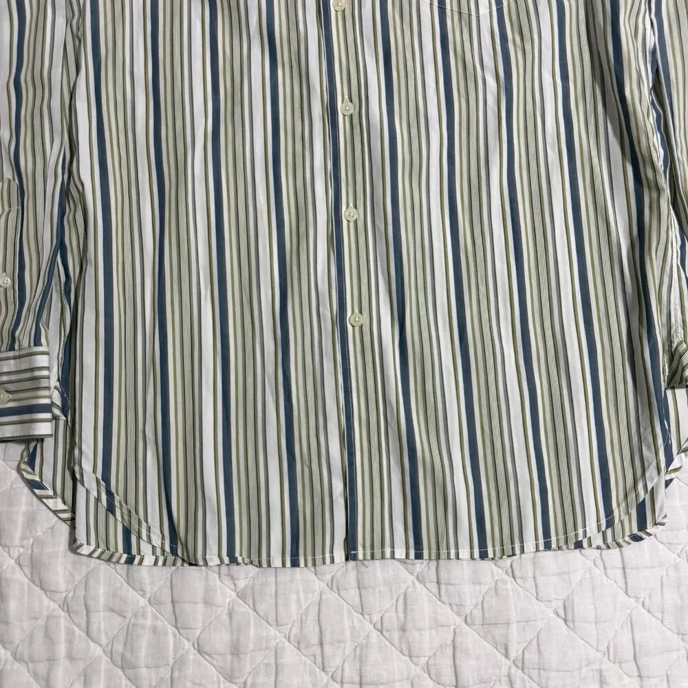 J.Crew L White Multicolor Striped Button Up Shirt Preppy Coastal